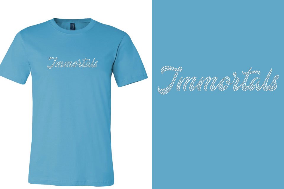 Rhinestones Immortals script text 1-color stones Unisex t-shirt