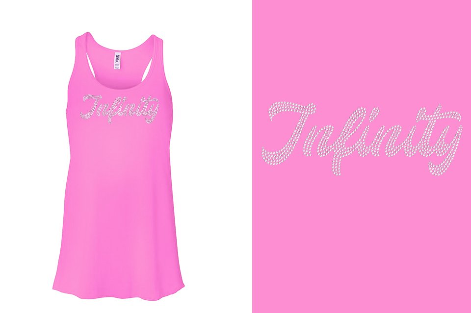 Rhinestones Infinity script text 1-color stones Youth Flowy Racerback Tank