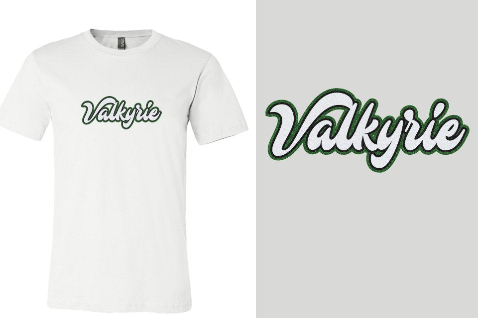 Valkyrie script text 3-color glitter Unisex t-shirt