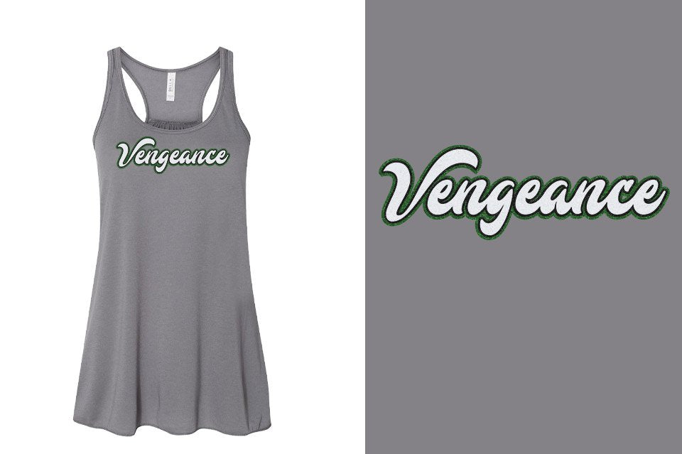 Vengeance script text 3-color glitter Youth Flowy Racerback Tank