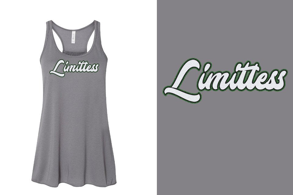 Limitless script text 3-color glitter Youth Flowy Racerback Tank