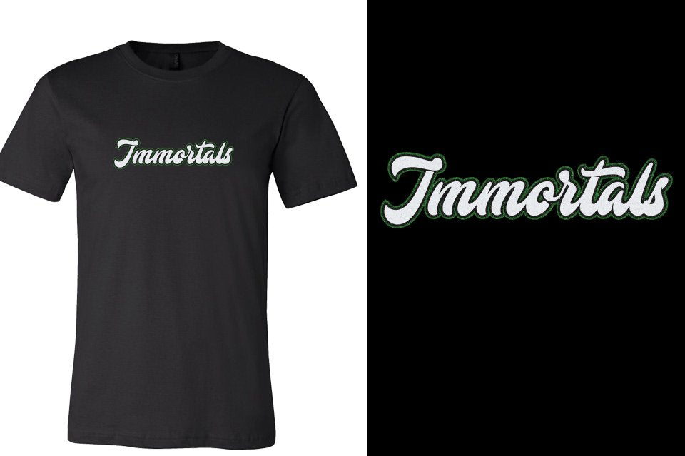 Immortals script text 3-color glitter Unisex t-shirt