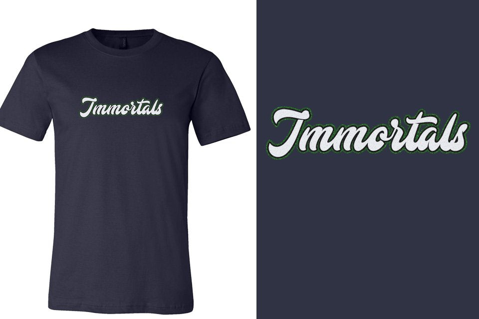 Immortals script text 3-color glitter Unisex t-shirt