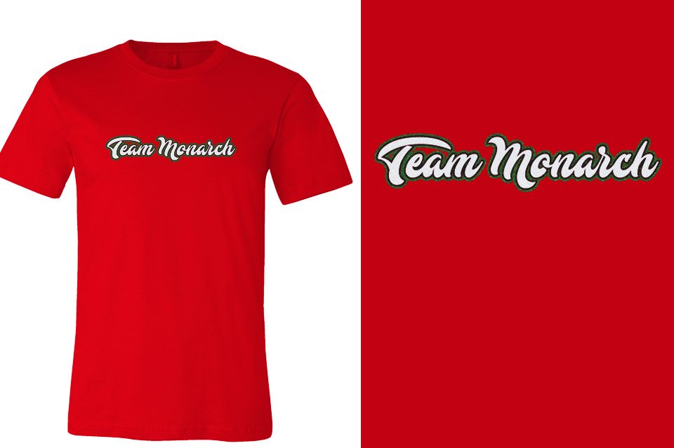 Team Monarch script text 3-color glitter Unisex t-shirt