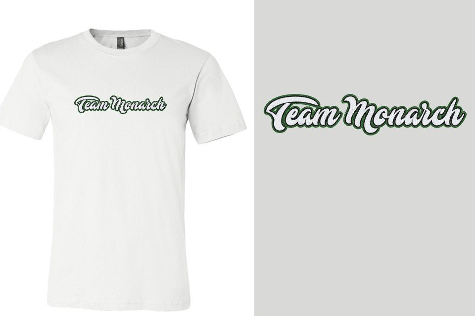 Team Monarch script text 3-color glitter Unisex t-shirt