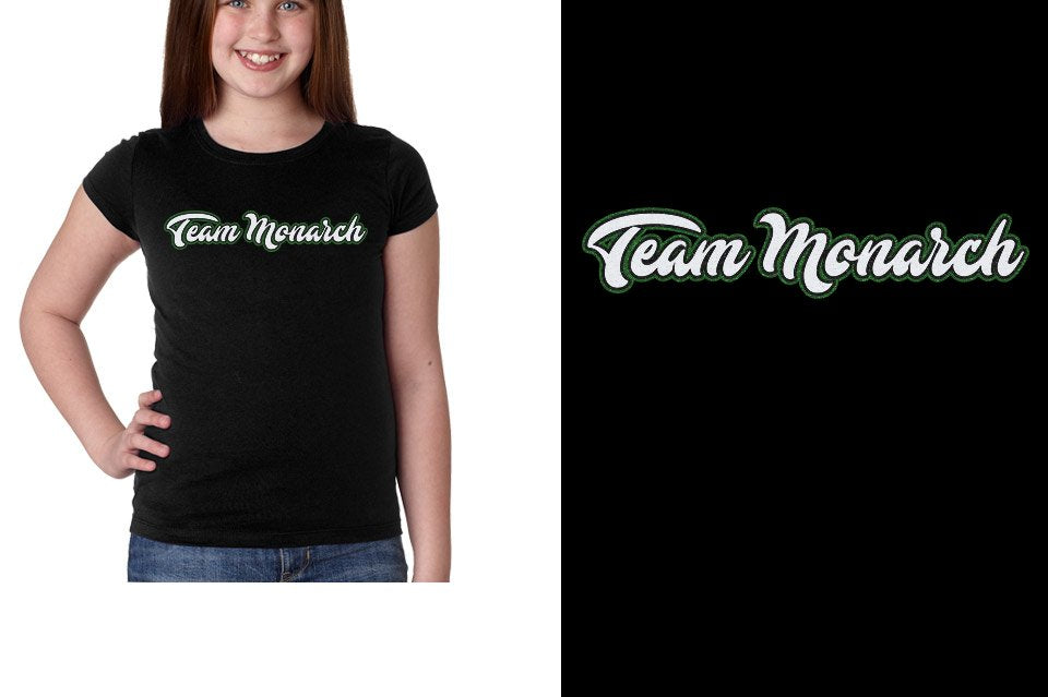 Team Monarch script text 3-color glitter Girls' Princess T-Shirt