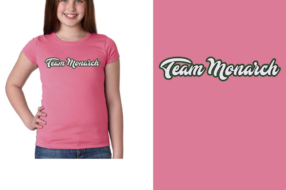 Team Monarch script text 3-color glitter Girls' Princess T-Shirt