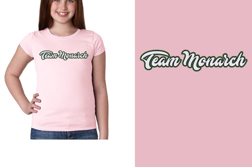 Team Monarch script text 3-color glitter Girls' Princess T-Shirt