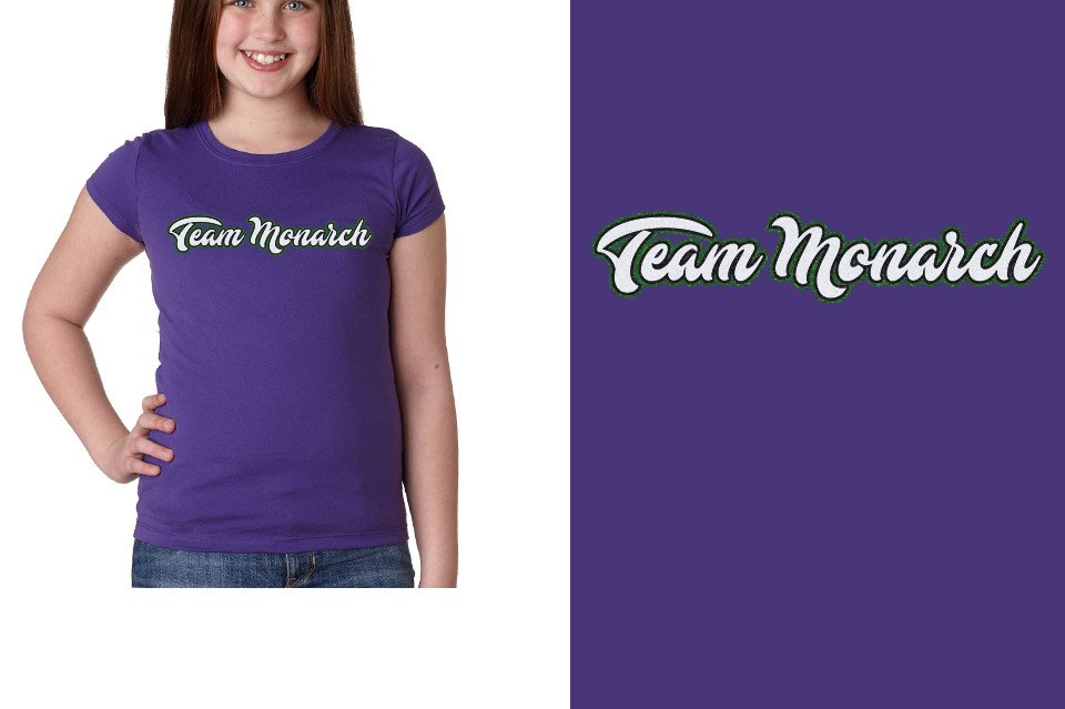 Team Monarch script text 3-color glitter Girls' Princess T-Shirt
