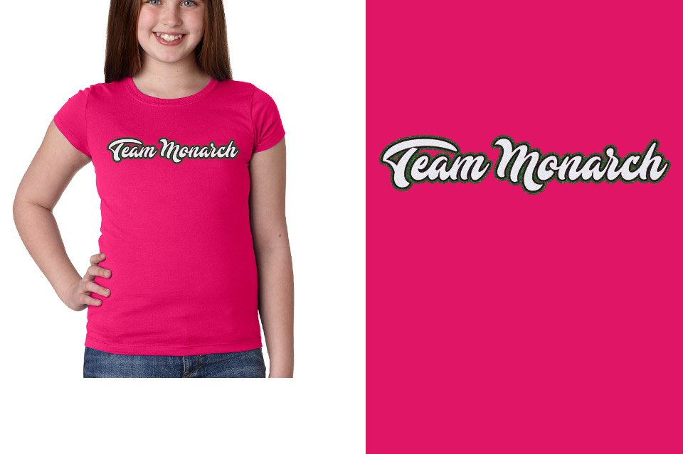 Team Monarch script text 3-color glitter Girls' Princess T-Shirt