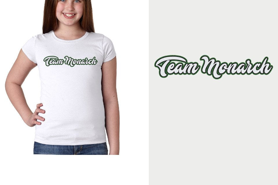 Team Monarch script text 3-color glitter Girls' Princess T-Shirt
