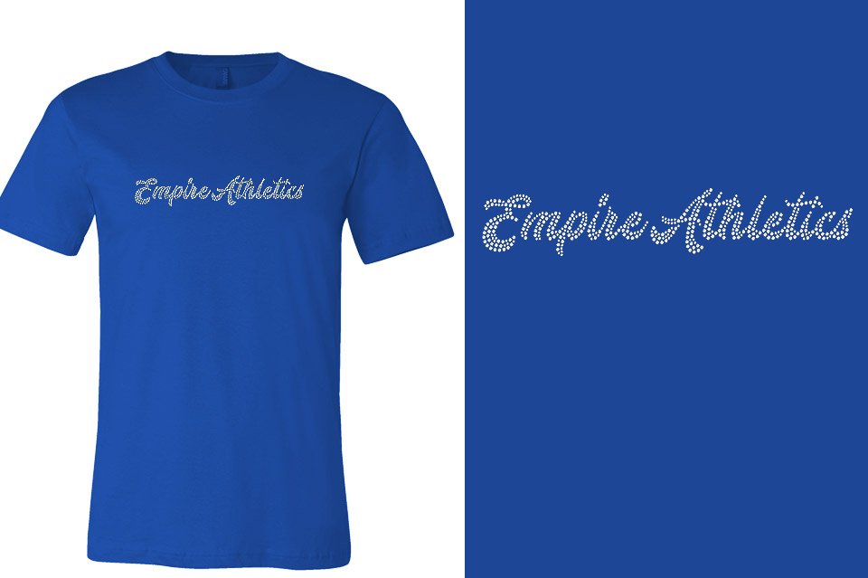 Rhinestones Empire Athletics script text 1-color stones Unisex t-shirt