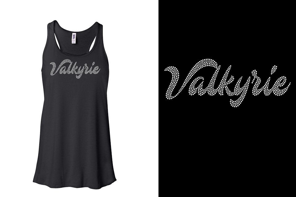 Rhinestones Valkyrie script 1-color stones Youth Flowy Racerback Tank