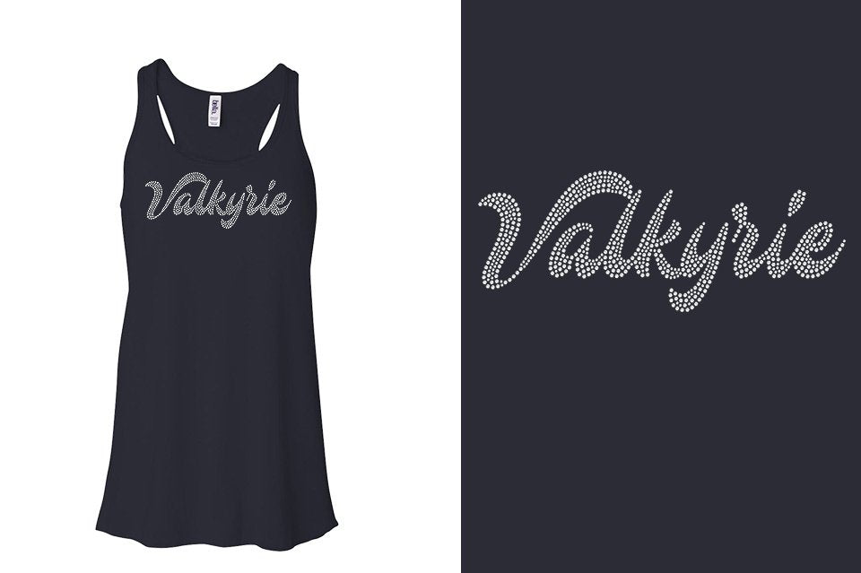 Rhinestones Valkyrie script 1-color stones Youth Flowy Racerback Tank