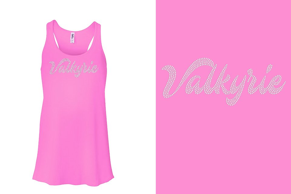 Rhinestones Valkyrie script 1-color stones Youth Flowy Racerback Tank