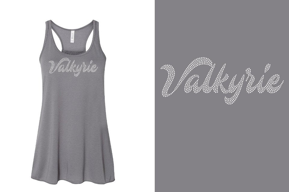 Rhinestones Valkyrie script 1-color stones Youth Flowy Racerback Tank