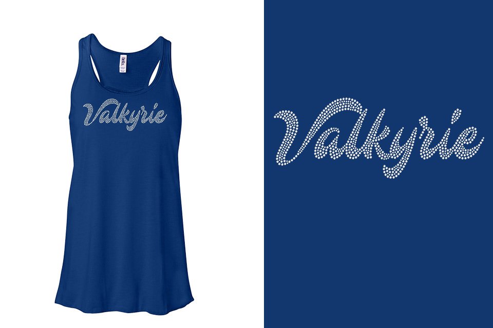 Rhinestones Valkyrie script 1-color stones Youth Flowy Racerback Tank