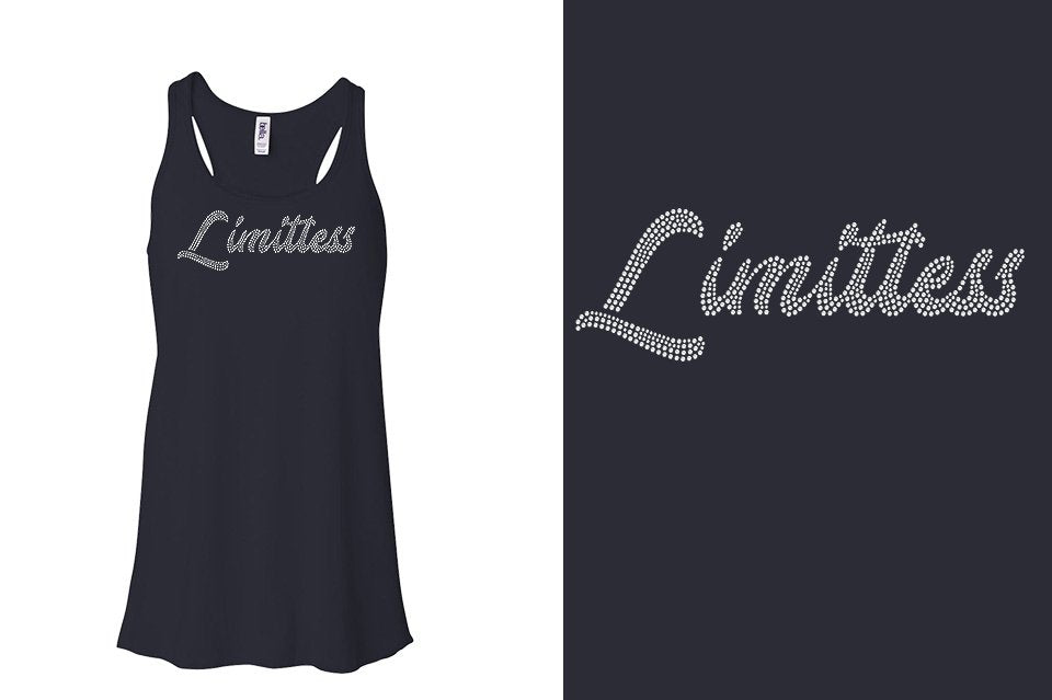 Rhinestones Limitless script 1-color stones Youth Flowy Racerback Tank