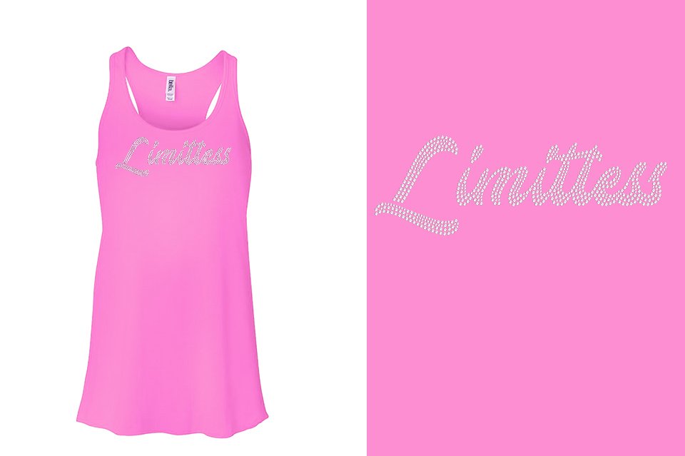 Rhinestones Limitless script 1-color stones Youth Flowy Racerback Tank