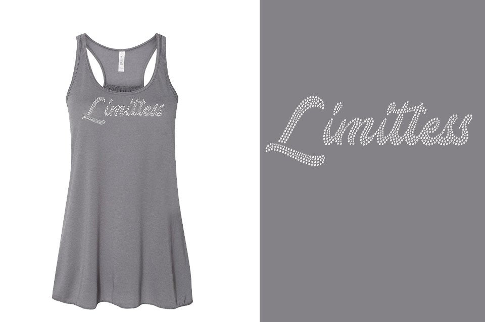 Rhinestones Limitless script 1-color stones Youth Flowy Racerback Tank