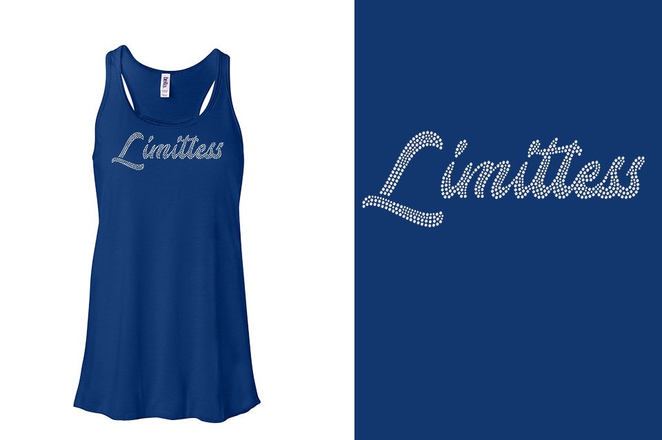 Rhinestones Limitless script 1-color stones Youth Flowy Racerback Tank