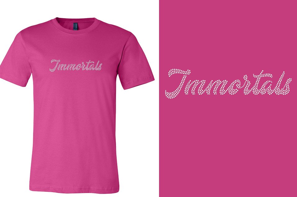 Rhinestones Immortals script text 1-color stones Unisex t-shirt