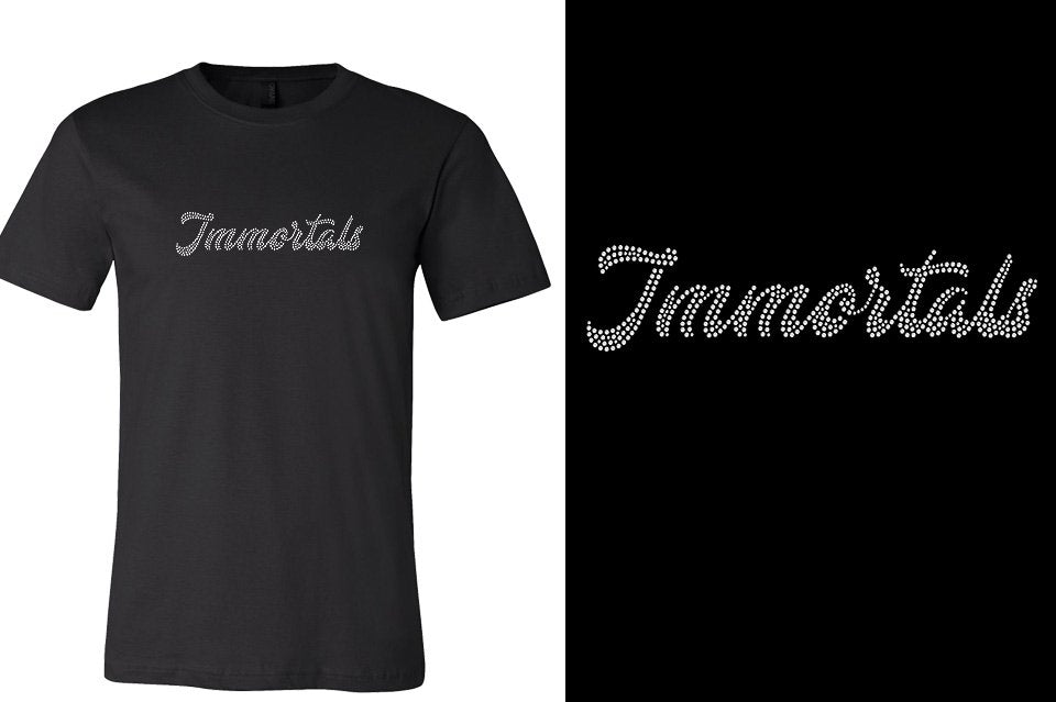 Rhinestones Immortals script text 1-color stones Unisex t-shirt