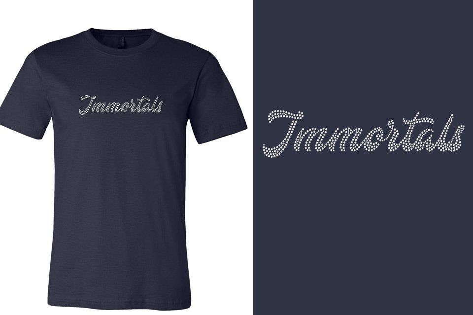 Rhinestones Immortals script text 1-color stones Unisex t-shirt