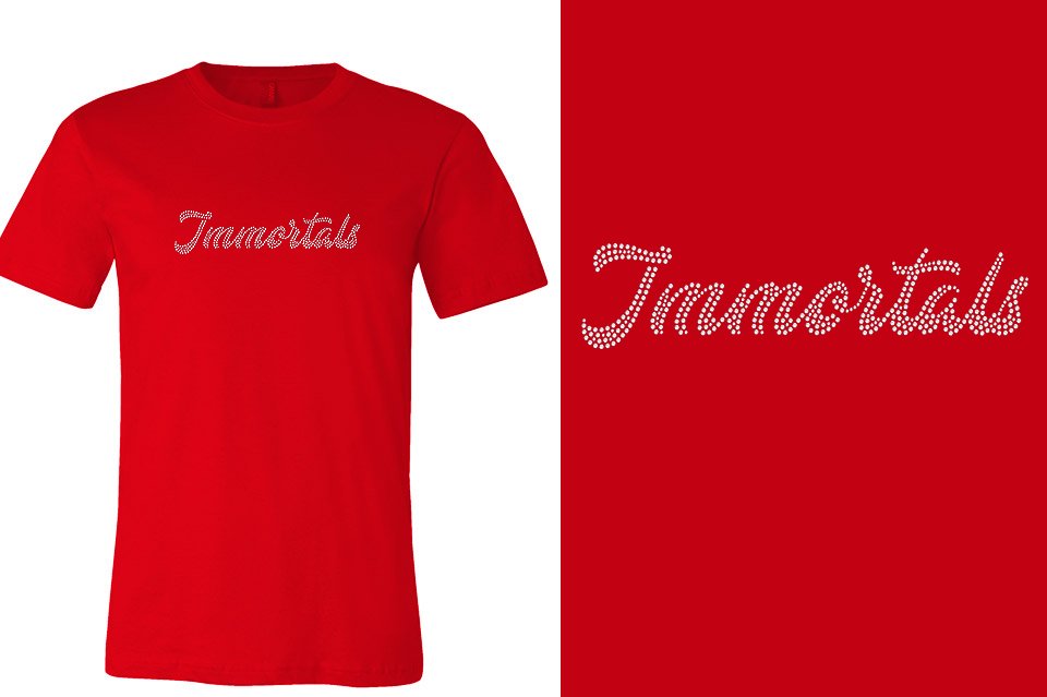 Rhinestones Immortals script text 1-color stones Unisex t-shirt