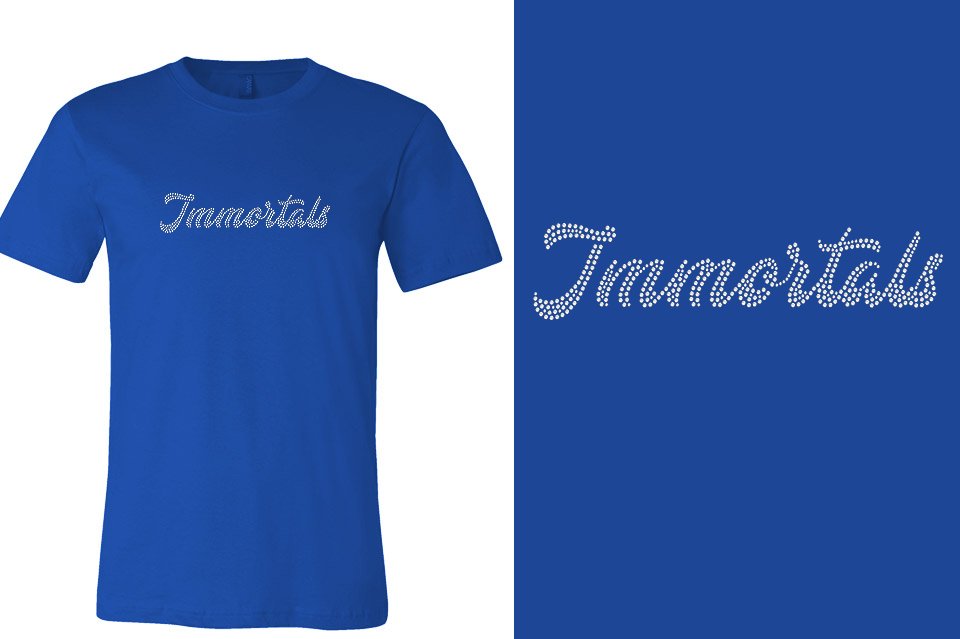 Rhinestones Immortals script text 1-color stones Unisex t-shirt