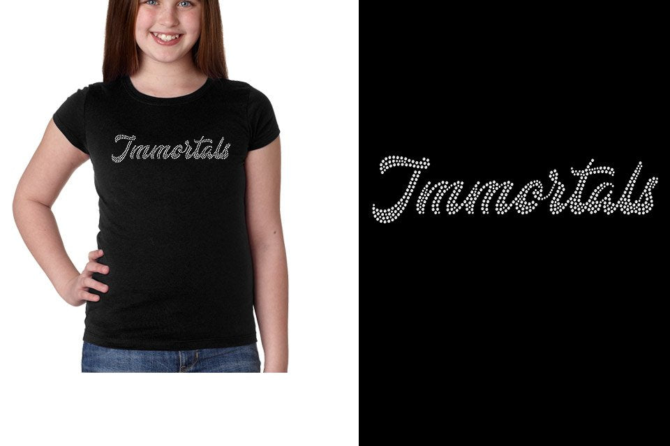 Rhinestones Immortals script text 1-color stones Girls' Princess T-Shirt