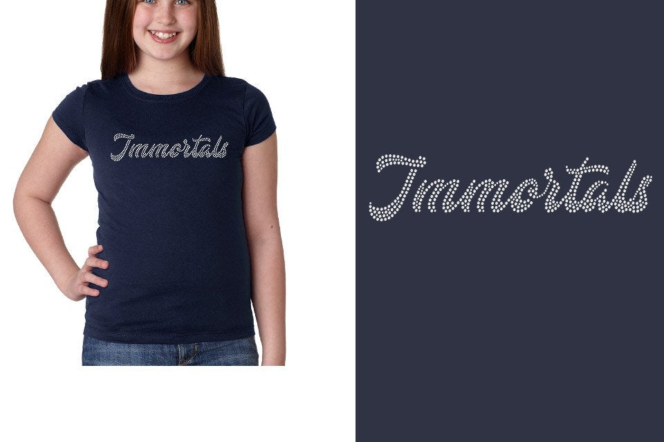 Rhinestones Immortals script text 1-color stones Girls' Princess T-Shirt