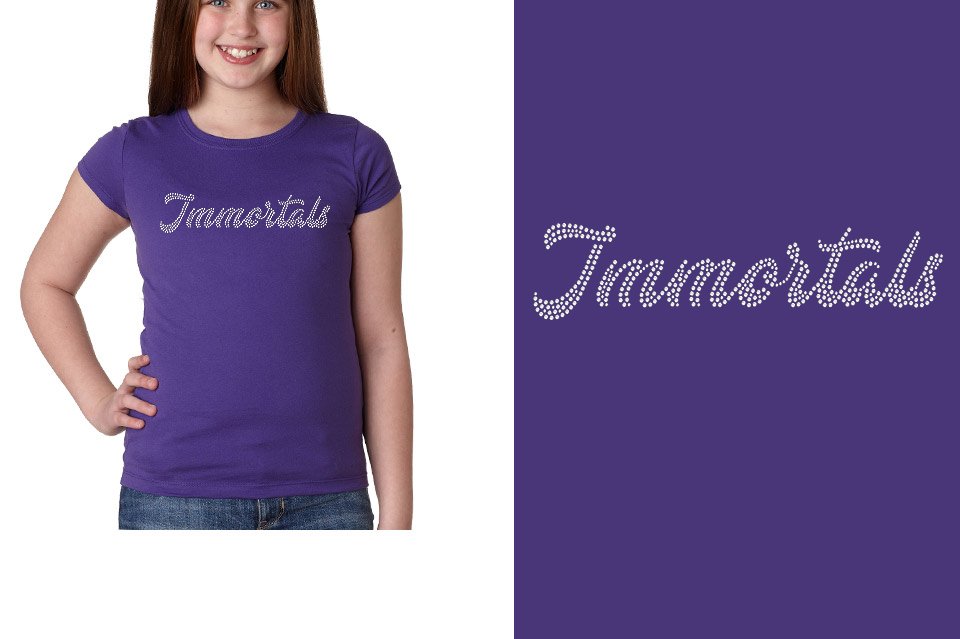 Rhinestones Immortals script text 1-color stones Girls' Princess T-Shirt
