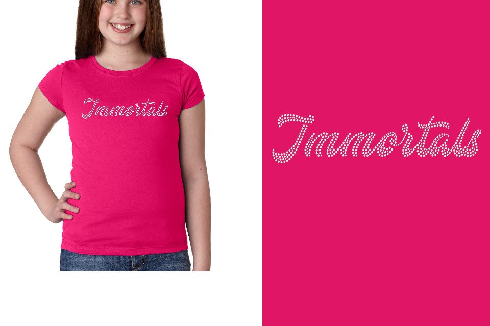 Rhinestones Immortals script text 1-color stones Girls' Princess T-Shirt