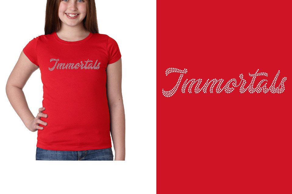 Rhinestones Immortals script text 1-color stones Girls' Princess T-Shirt