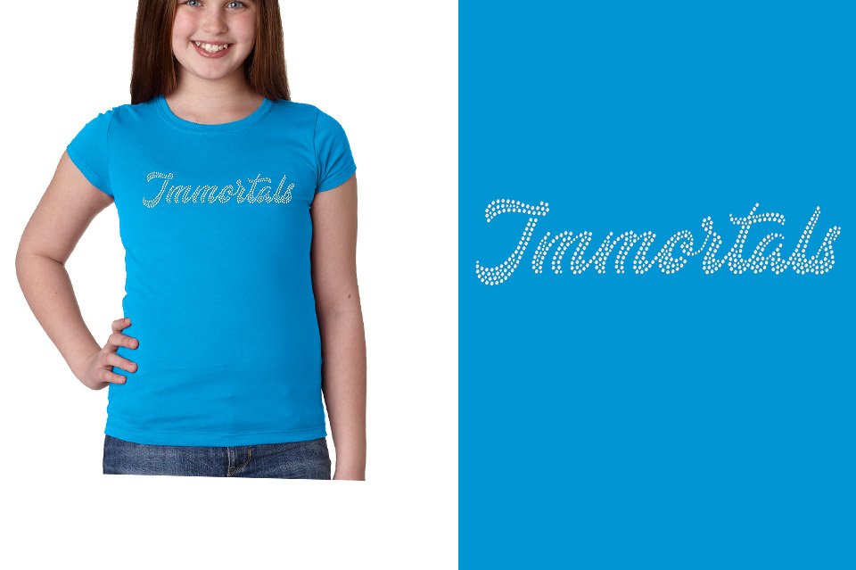 Rhinestones Immortals script text 1-color stones Girls' Princess T-Shirt