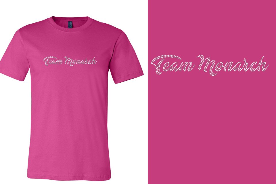Rhinestones Team Monarch script text 1-color stones Unisex t-shirt