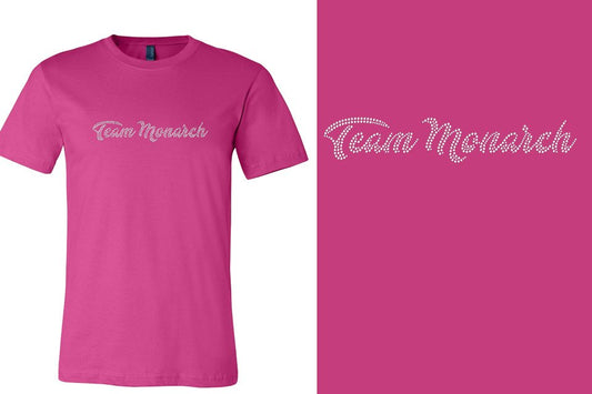 Rhinestones Team Monarch script text 1-color stones Unisex t-shirt