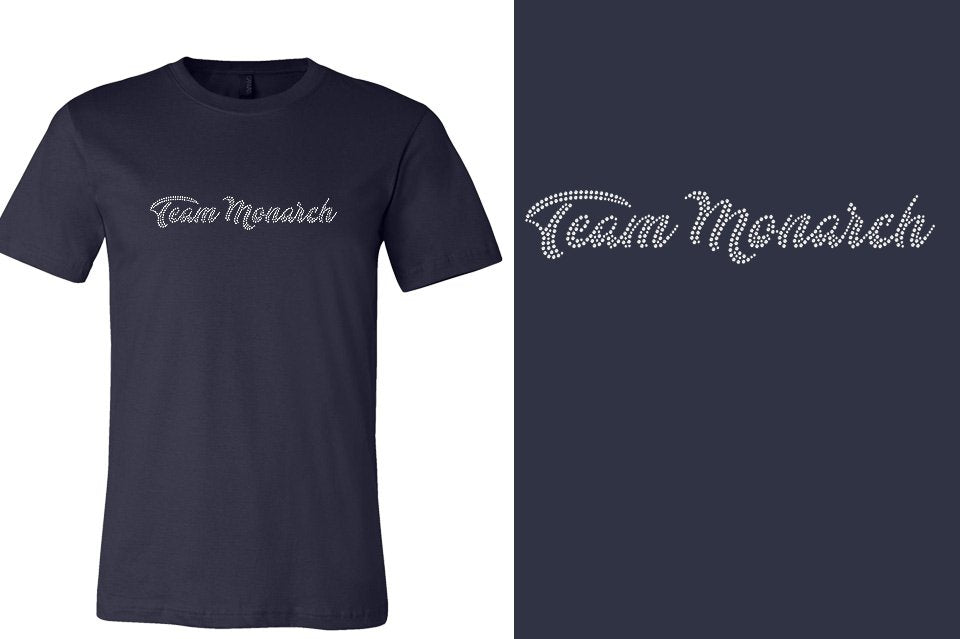 Rhinestones Team Monarch script text 1-color stones Unisex t-shirt
