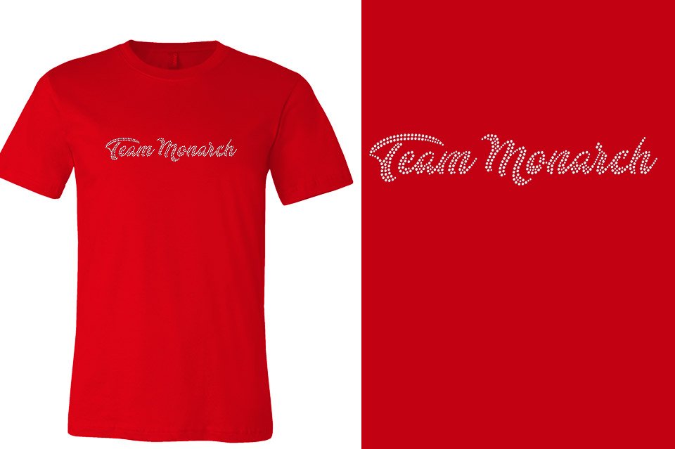 Rhinestones Team Monarch script text 1-color stones Unisex t-shirt