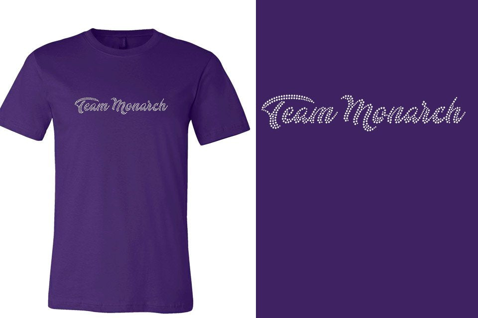 Rhinestones Team Monarch script text 1-color stones Unisex t-shirt