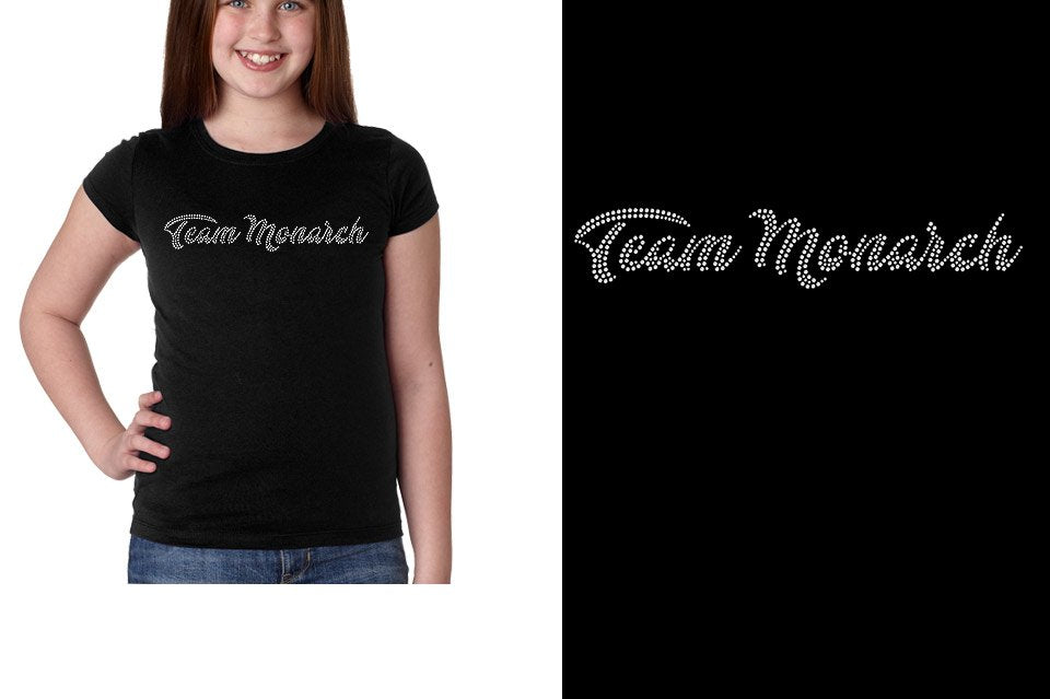 Rhinestones Team Monarch script text 1-color stones Girls' Princess T-Shirt