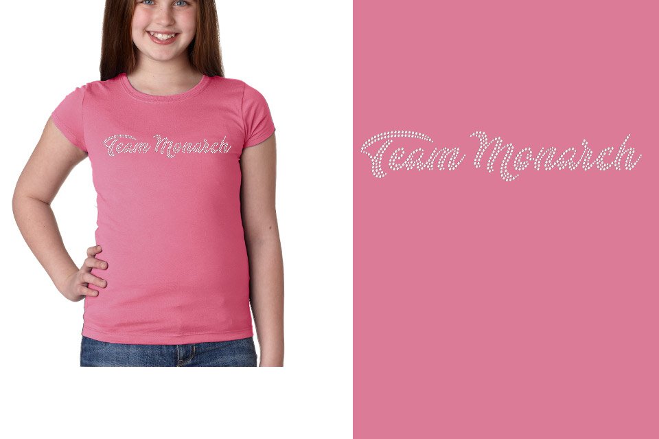 Rhinestones Team Monarch script text 1-color stones Girls' Princess T-Shirt