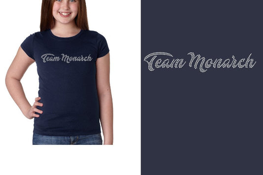 Rhinestones Team Monarch script text 1-color stones Girls' Princess T-Shirt