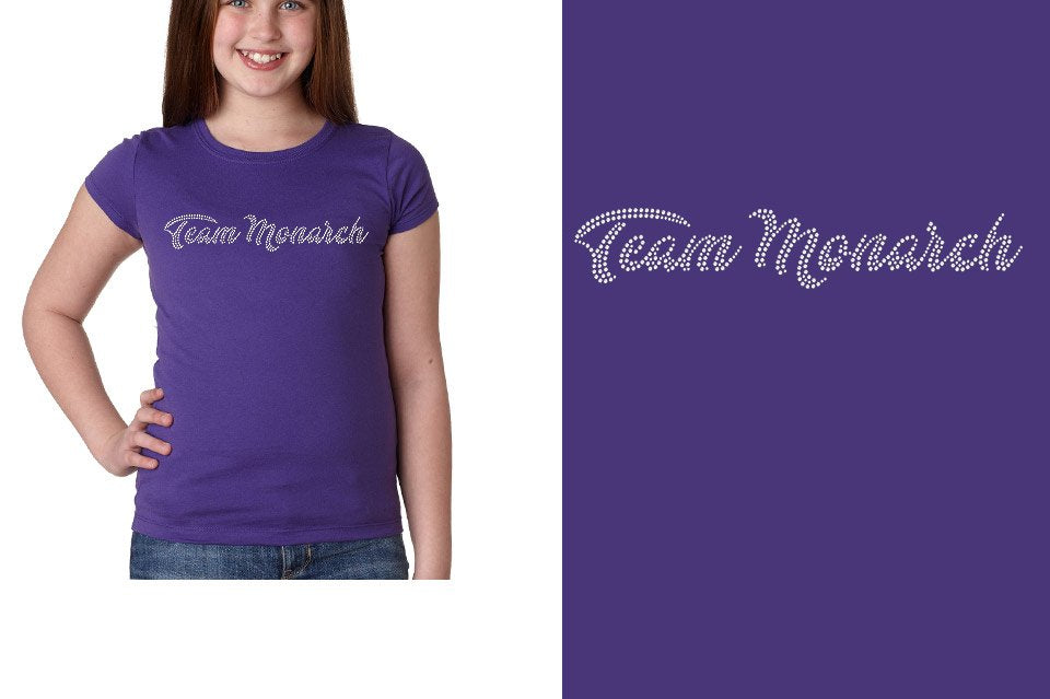 Rhinestones Team Monarch script text 1-color stones Girls' Princess T-Shirt
