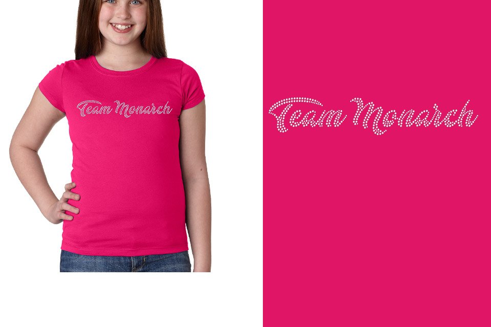 Rhinestones Team Monarch script text 1-color stones Girls' Princess T-Shirt