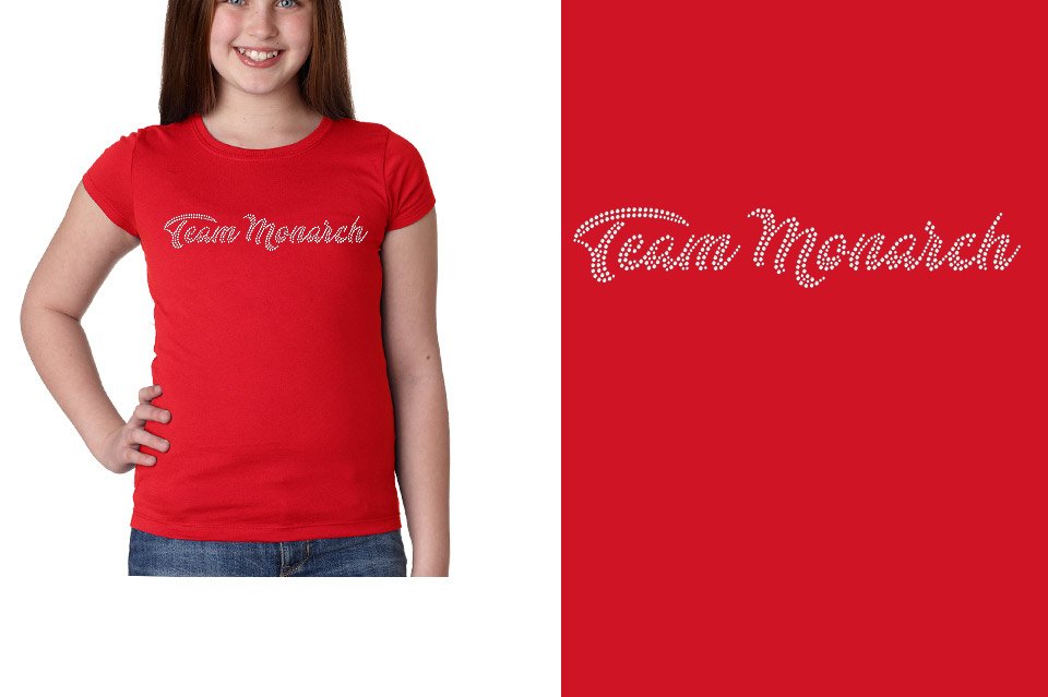 Rhinestones Team Monarch script text 1-color stones Girls' Princess T-Shirt