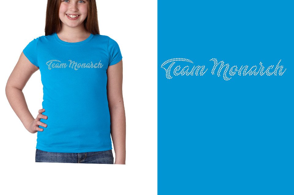Rhinestones Team Monarch script text 1-color stones Girls' Princess T-Shirt