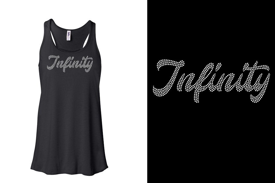 Rhinestones Infinity script text 1-color stones Youth Flowy Racerback Tank