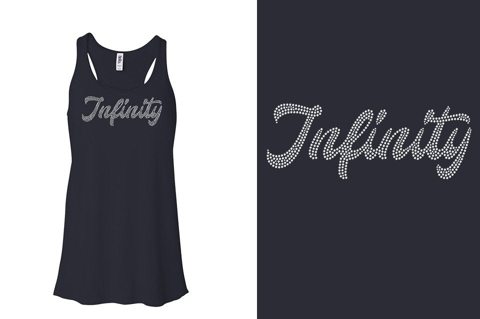 Rhinestones Infinity script text 1-color stones Youth Flowy Racerback Tank